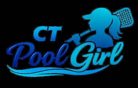 CT Pool Girl logo featuring a silhouette of a woman holding a pool net with blue text design